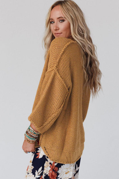 Beige Slouchy Textured Knit Loose Sweater - L & M Kee, LLC