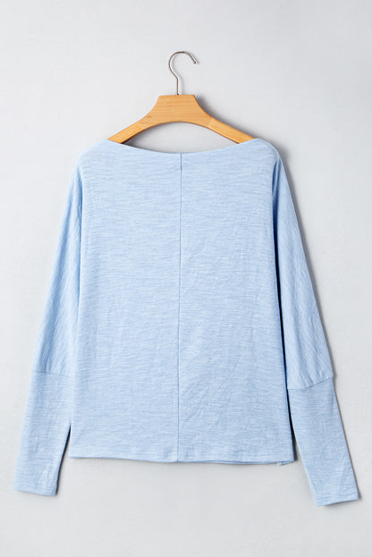 Beau Blue Solid Color Batwing Long Sleeve Top