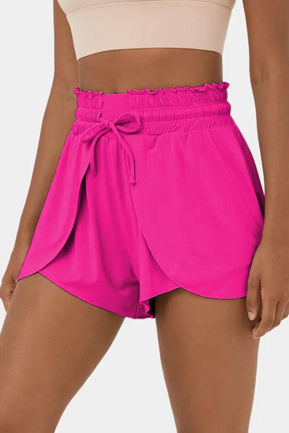 Rose Red Frilly High Waist Petal Wrap Swim Shorts - L & M Kee, LLC