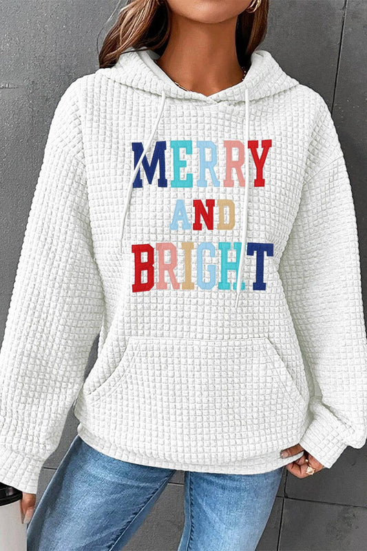 White MERRY AND BRIGHT Lattice Texture Hoodie - L & M Kee, LLC