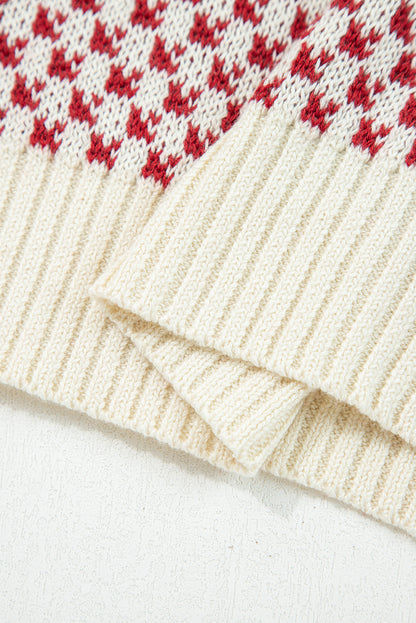 Red Contrast Color Pattern Lantern Sleeve Sweater