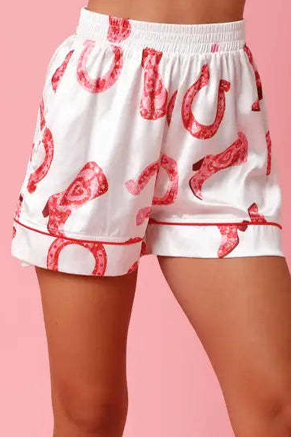 White Full Pattern Shirt and Shorts Satin Pajama Set - L & M Kee, LLC