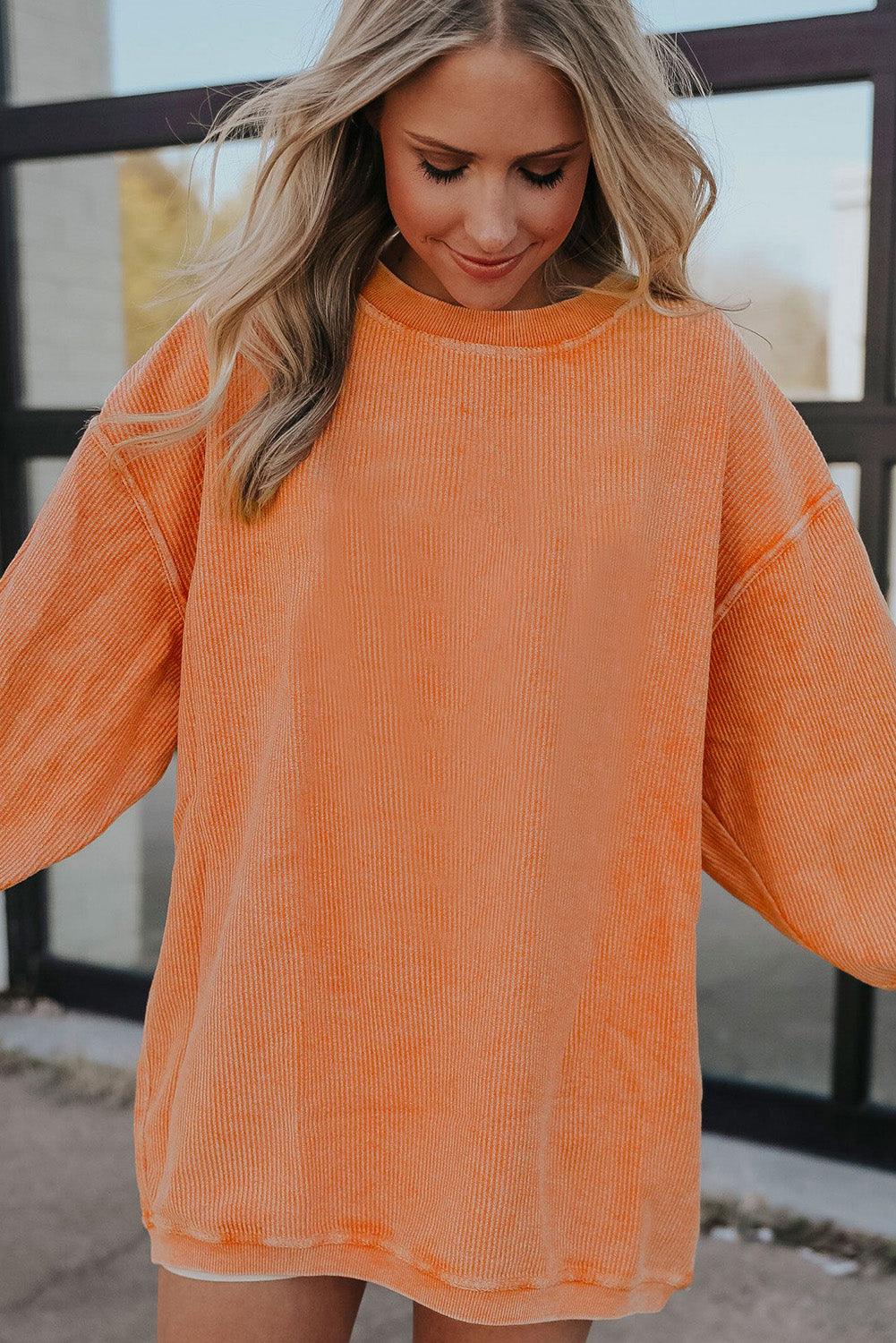 Orange JOLENE Ribbed Corded Oversized Sweatshirt - L & M Kee, LLC