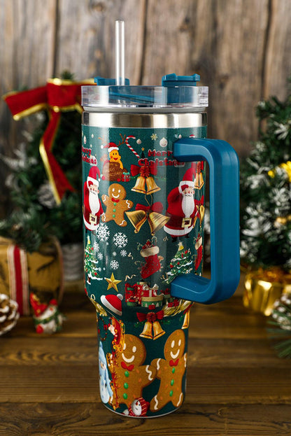 Sail Blue Christmas Pattern Print Handled Stainless Steel Tumblers - L & M Kee, LLC