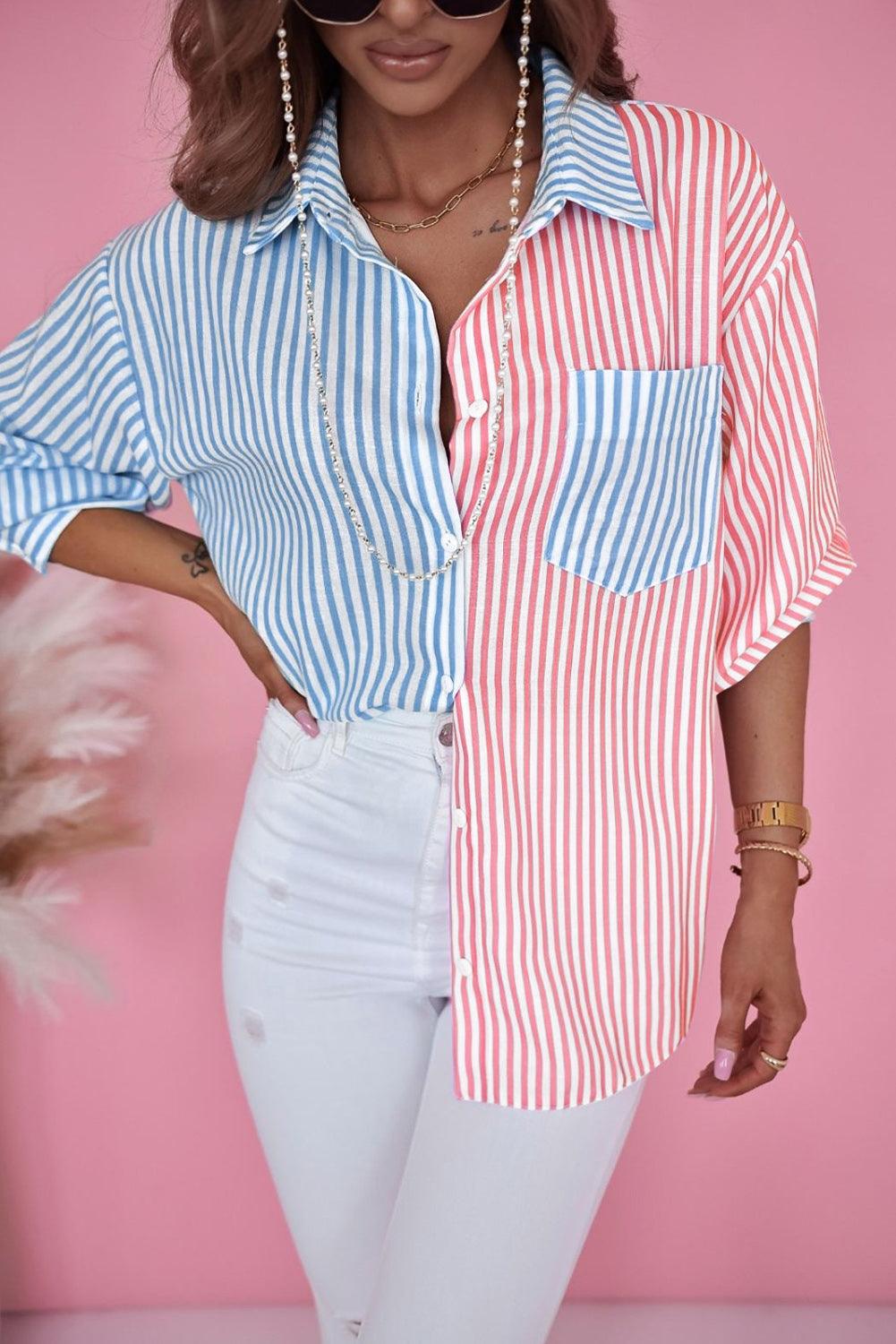 Contrast Striped Print Shirt - L & M Kee, LLC