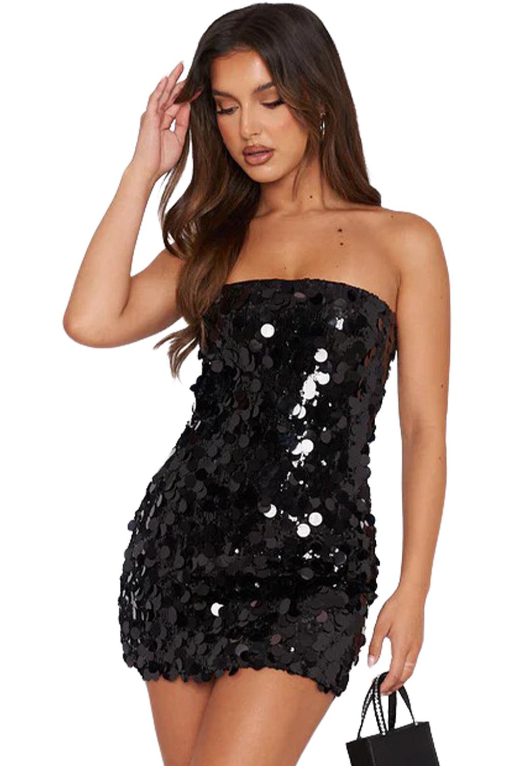 Red Strapless Bodycon Mini Sequin Dress - L & M Kee, LLC