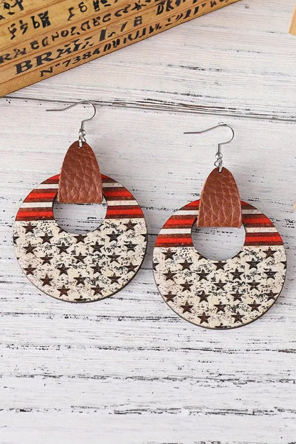 White Flag Print Round Wooden Dangle Earrings - L & M Kee, LLC