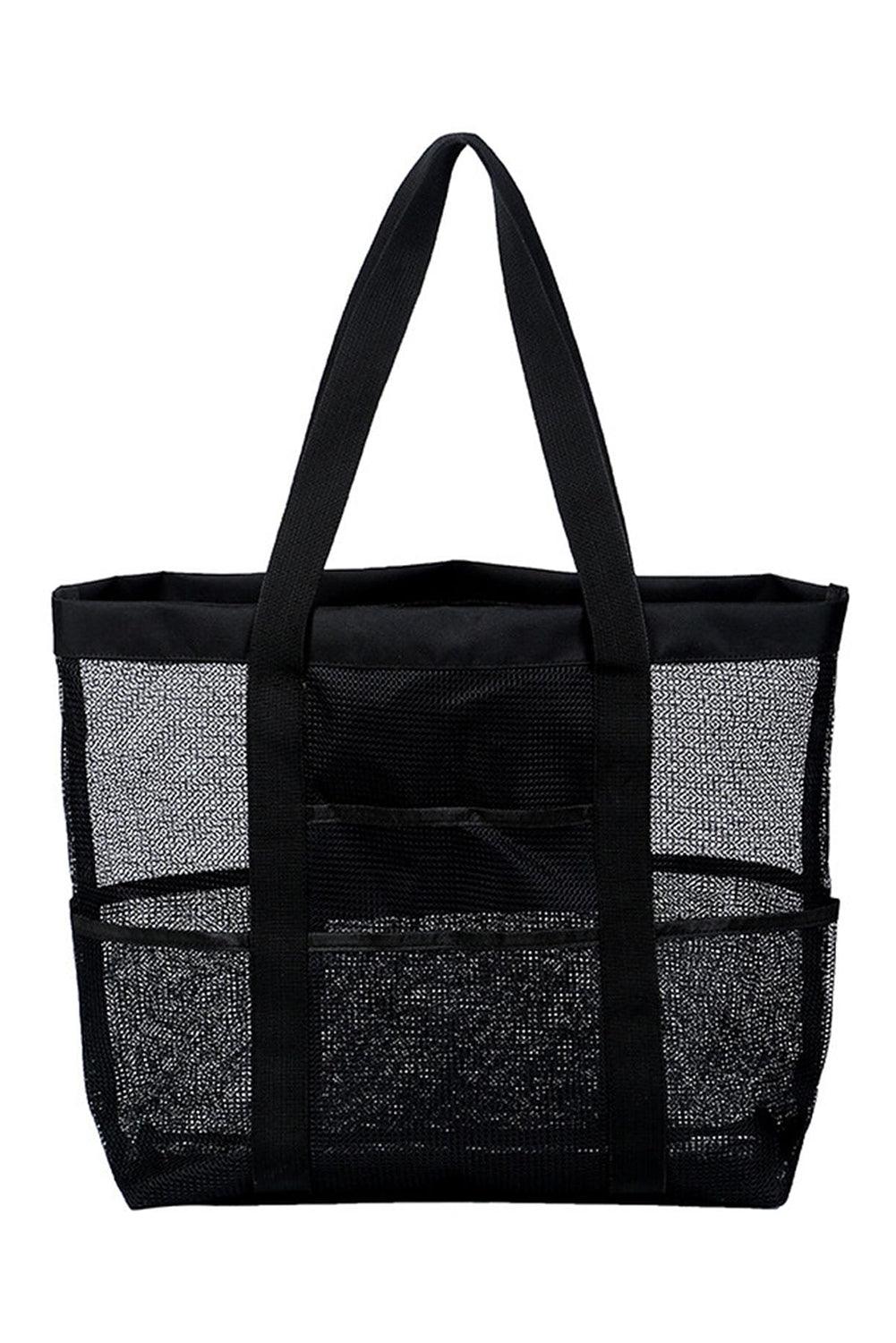 Black Multi-pocket Large Mesh Tote Bag - L & M Kee, LLC