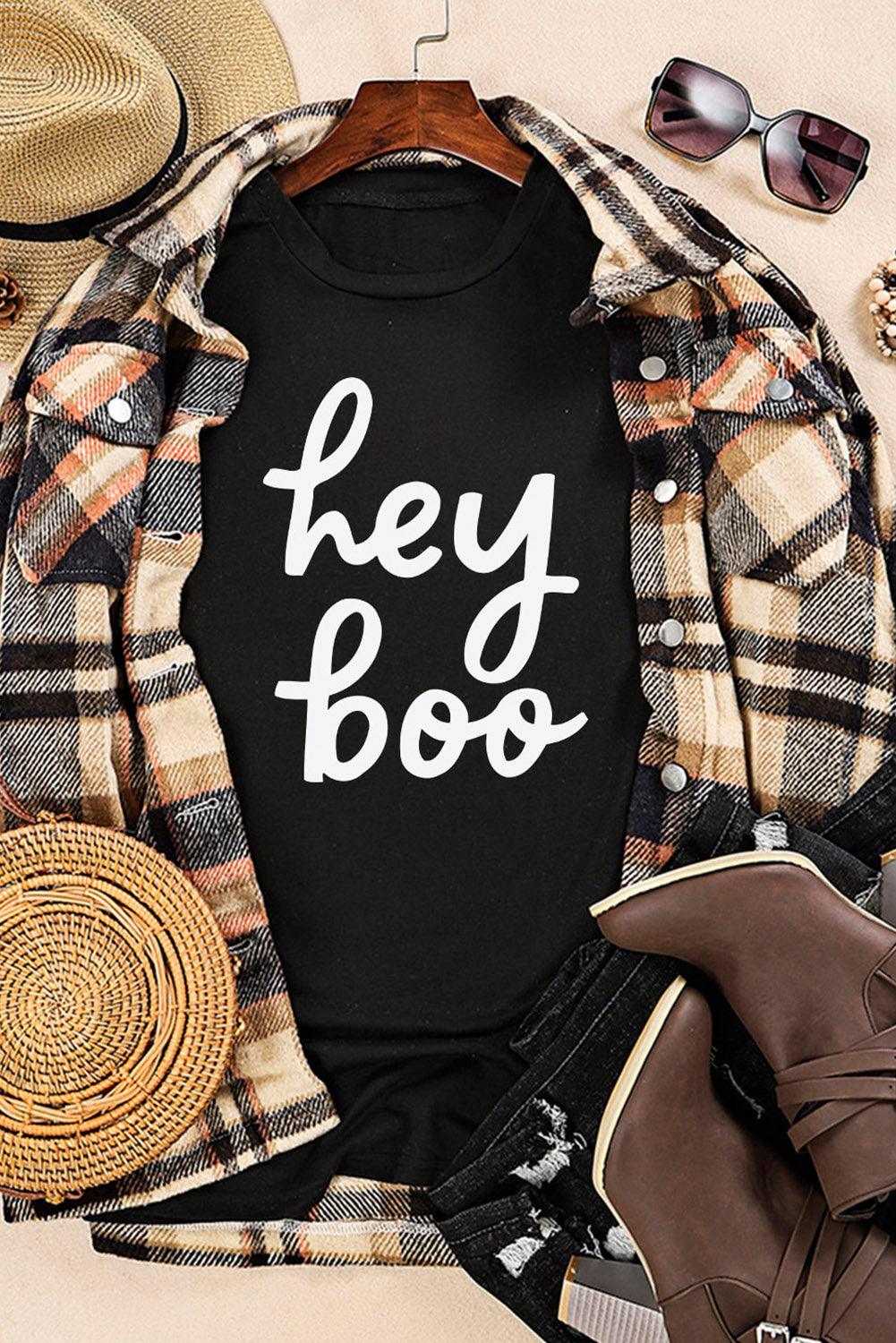 Black hey boo Wordart Graphic T-shirt - L & M Kee, LLC