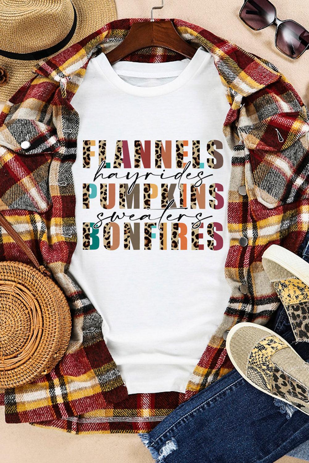 White Flannels Hayrides Pumpkins Sweaters Bonfires Tee - L & M Kee, LLC