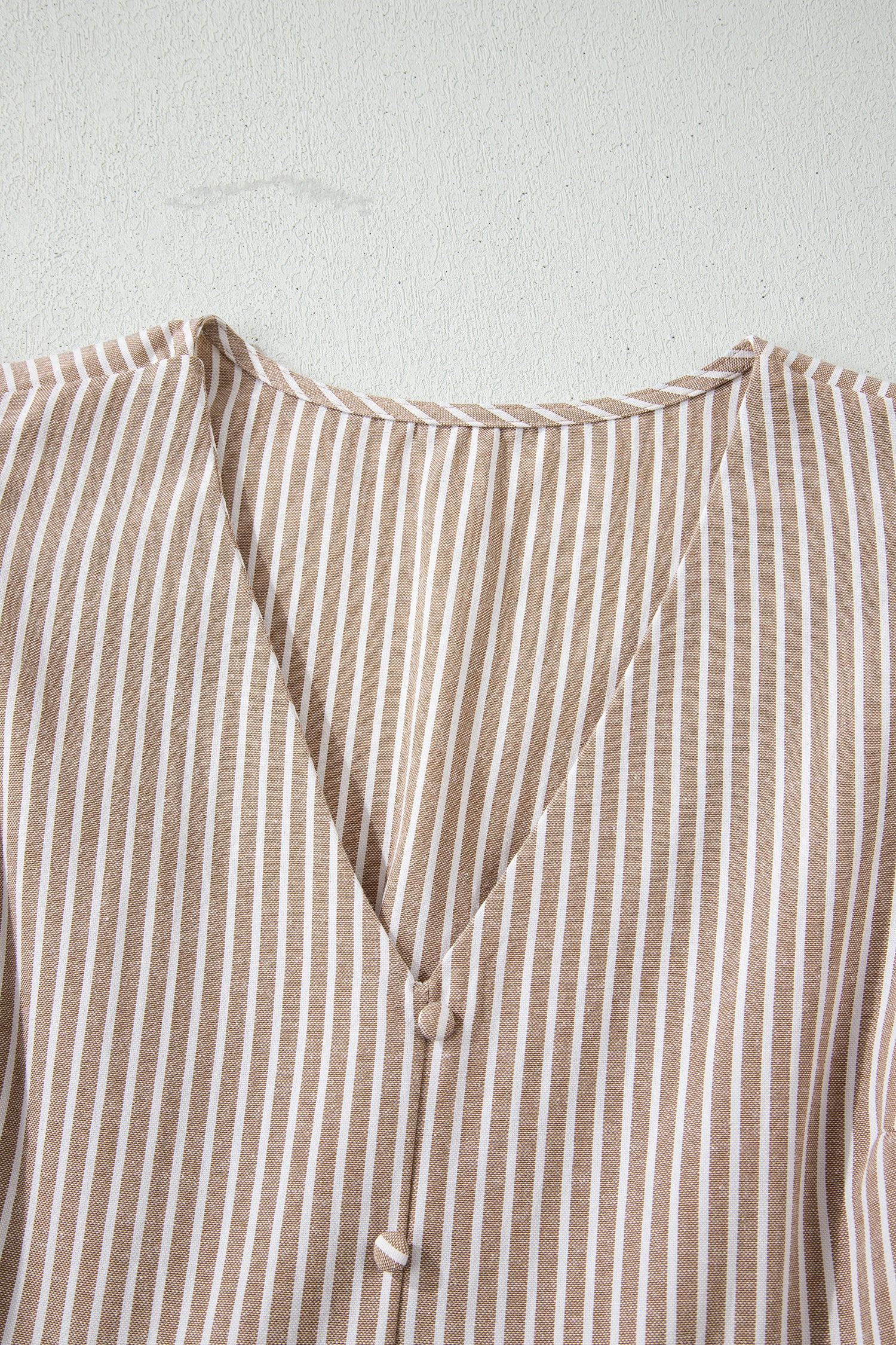 Khaki Stripe Flutter Sleeve Buttoned Front Slit Maxi Dress