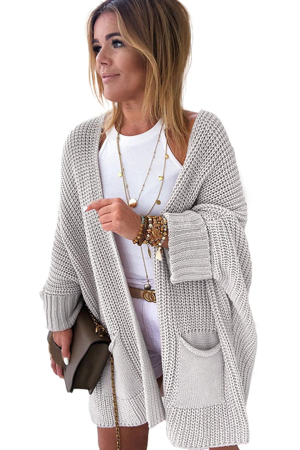 Khaki Oversized Fold Over Sleeve Sweater Cardigan - L & M Kee, LLC