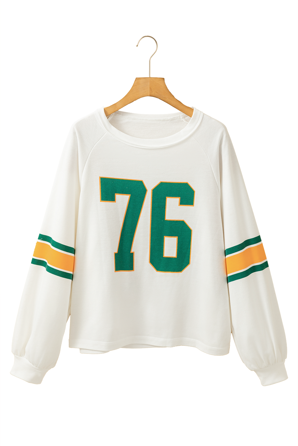 White Number 76 Printed Retro Sporty Long Sleeve Top