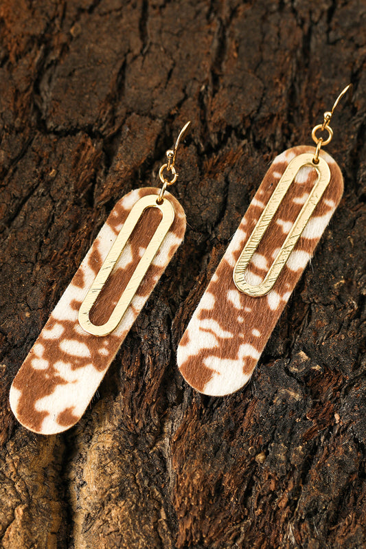 Chestnut Leopard Double Layer Geometric Hook Dangle Earrings