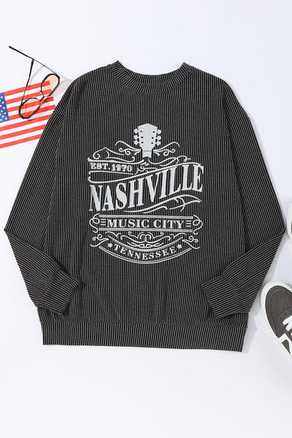 Apricot NASHVILLE MUSIC CITY Corded Graphic Sweatshirt - L & M Kee, LLC