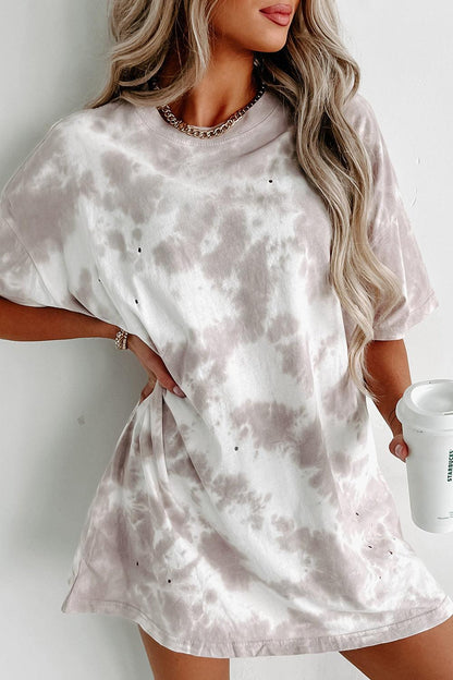 White Tie-dye Round Neck Short Sleeve Top - L & M Kee, LLC