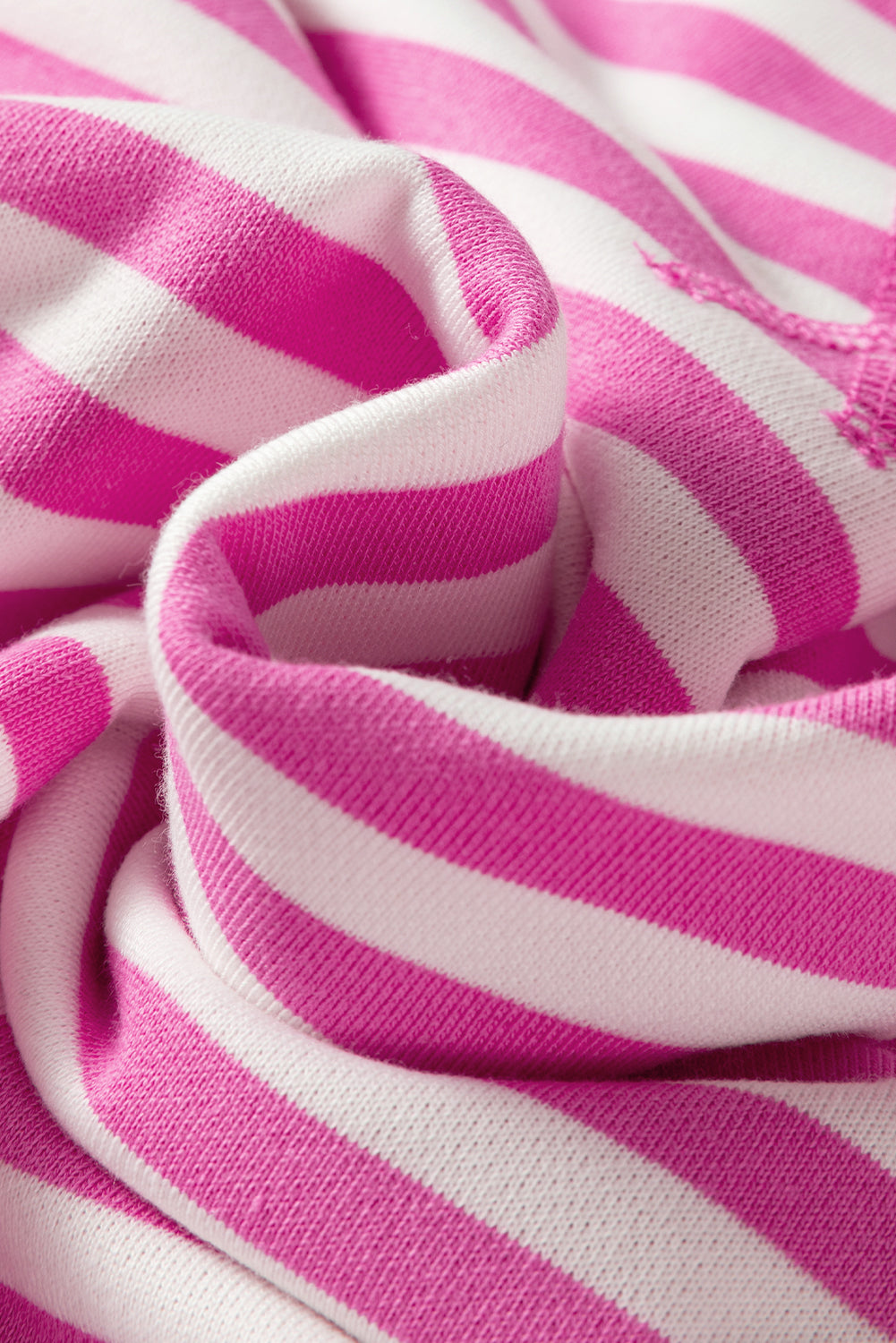 Rose Red Striped Contrast Ribbed Trim Crossed Stitch Drop Shoulder Sweatshirt