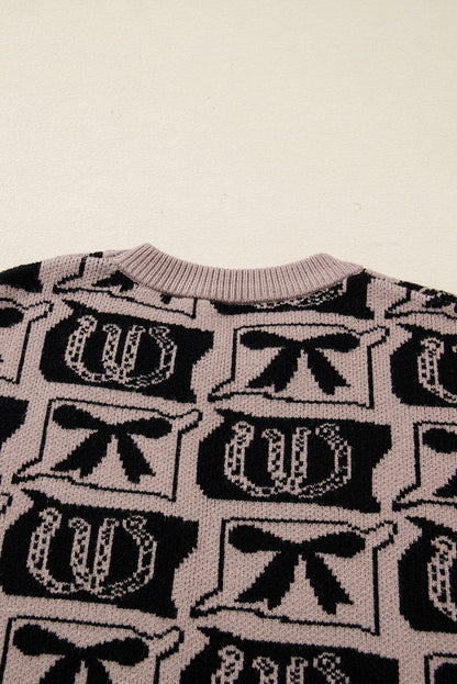 Black Bows & Horseshoes Pattern Western Fashion Print Sweater