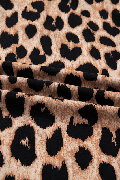 Brown Leopard Print Smocked Detail Flowy Midi Dress