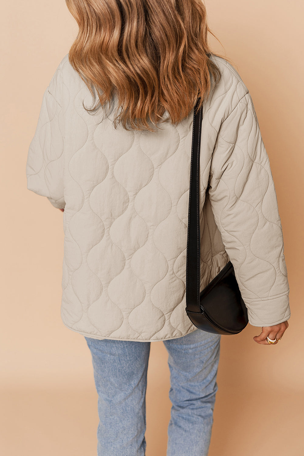 Black Snap Button Quilted Puffer Jacket