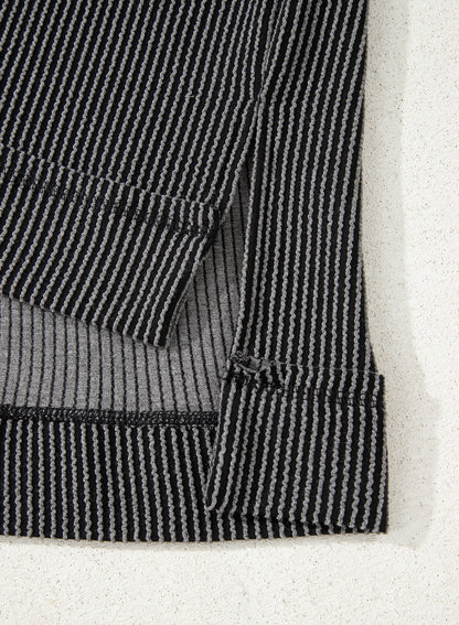 Dark Grey Corded Lantern Sleeve Top High Waist Ruffled Mini Skirt Set