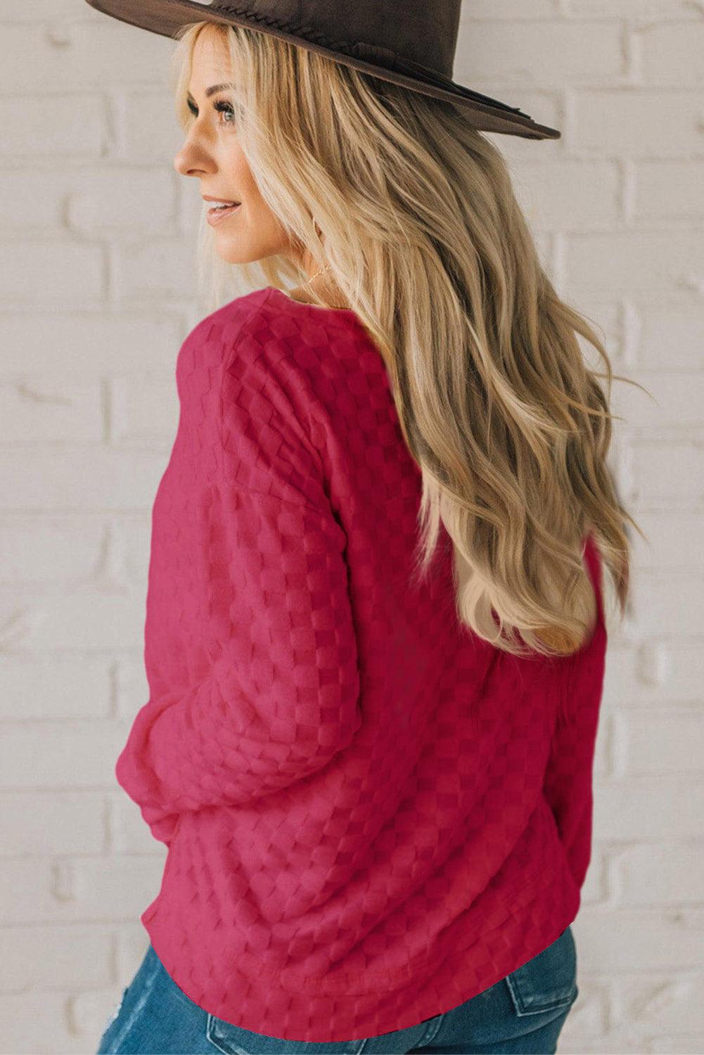 Rose Red Solid Textured Thumbhole Sleeve Top - L & M Kee, LLC