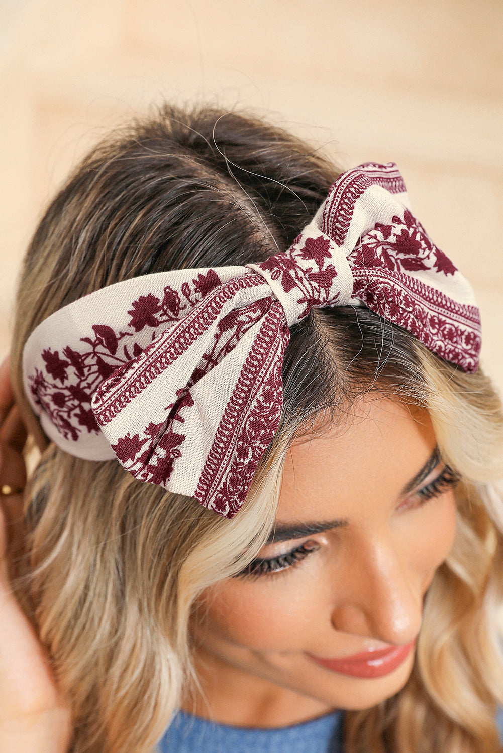 Coral Retro Floral Vine Printed Bow Knot Headband