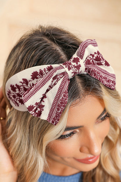 Coral Retro Floral Vine Printed Bow Knot Headband