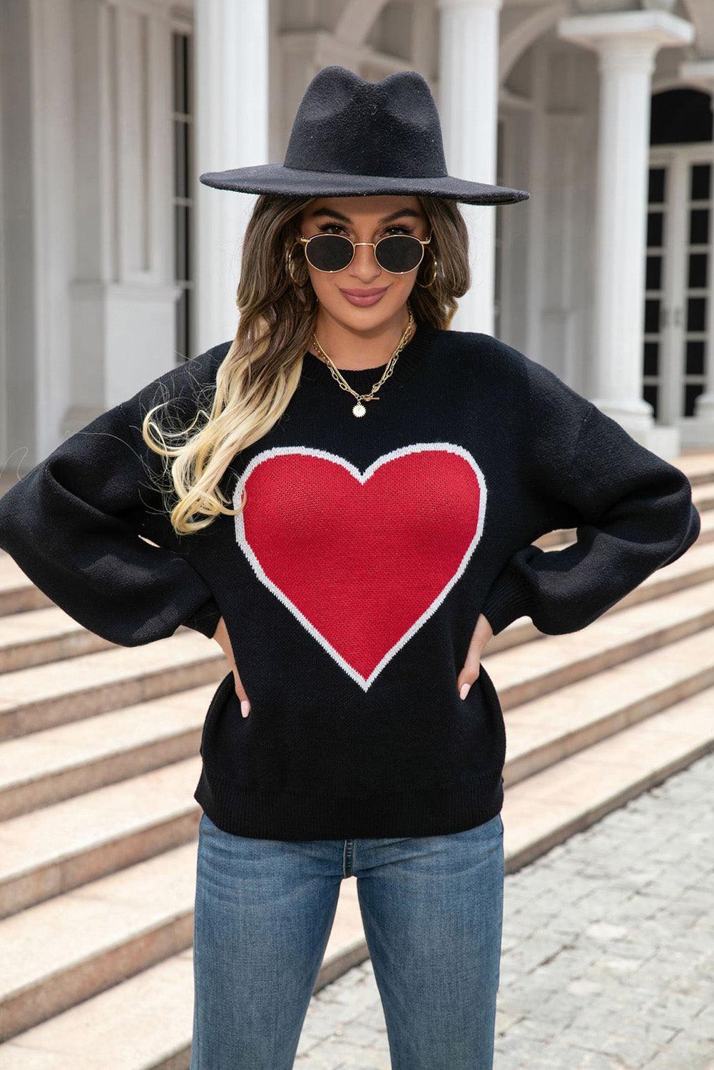 Black Heart Graphic Valentine Sweater - L & M Kee, LLC