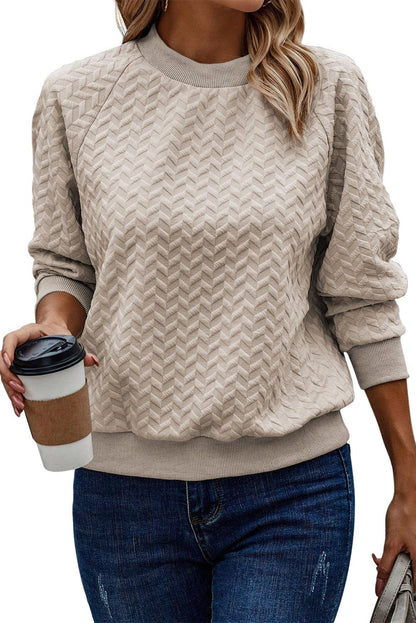 Beige Solid Textured Raglan Sleeve Pullover Sweatshirt - L & M Kee, LLC