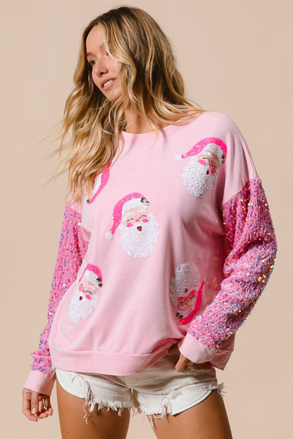 Moonlight Jade Sequined Santa Claus Long Sleeve Christmas Sweatshirt