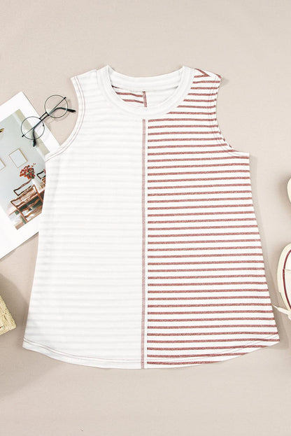 Brown Stripe Colorblock Loose Tank Top - L & M Kee, LLC