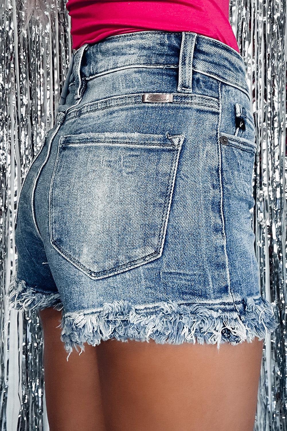 Raw Hem High Waist Skinny Denim Shorts - L & M Kee, LLC