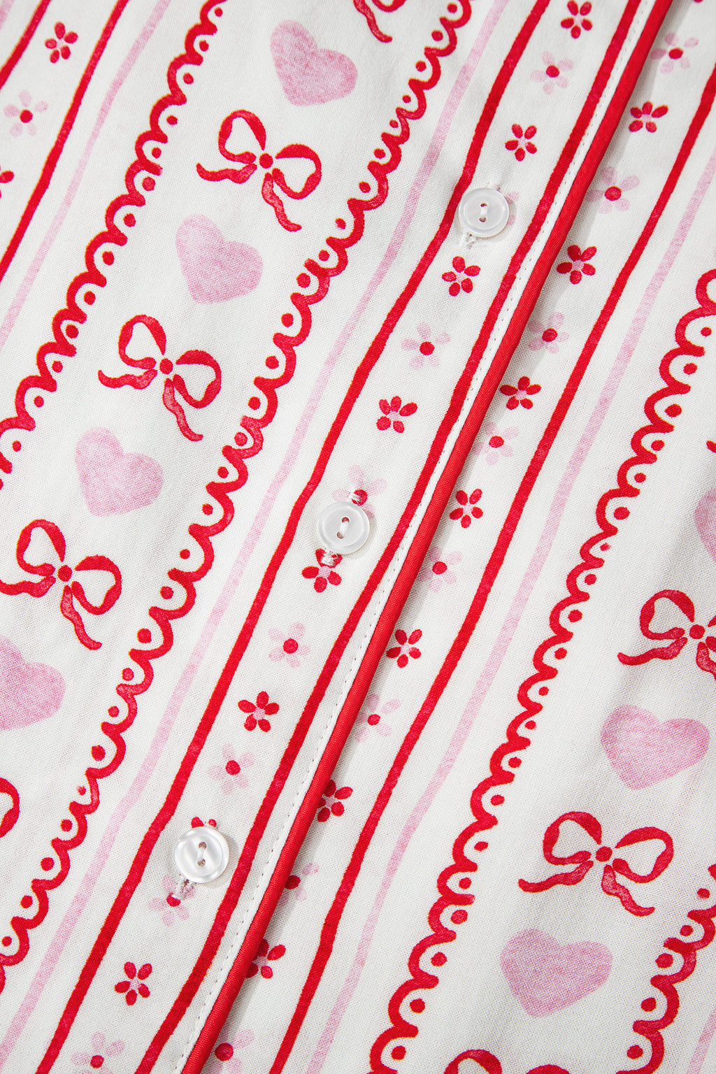 Red Cute Bow Heart Print Ribbon Decor Short 2pcs Pajama Set