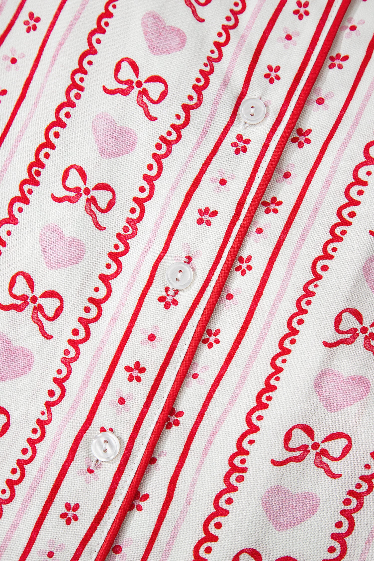 Red Cute Bow Heart Print Ribbon Decor Short 2pcs Pajama Set