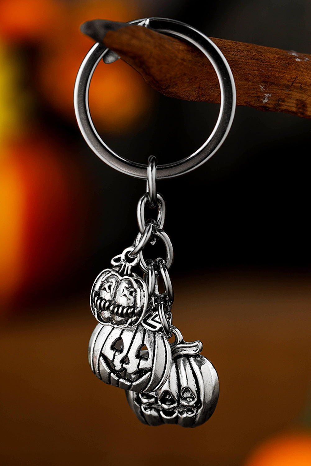 Silvery Halloween Pumpkin Face Alloy Keychain