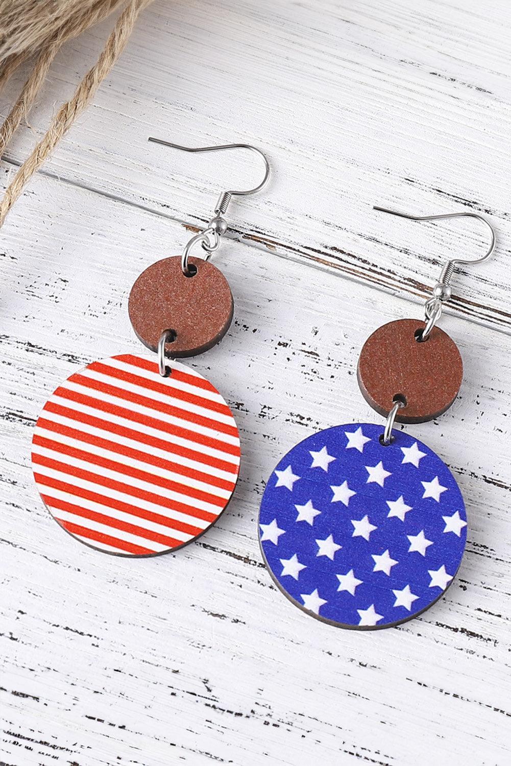 Dark Blue 4th of July Wooden Flag Earrings - L & M Kee, LLC