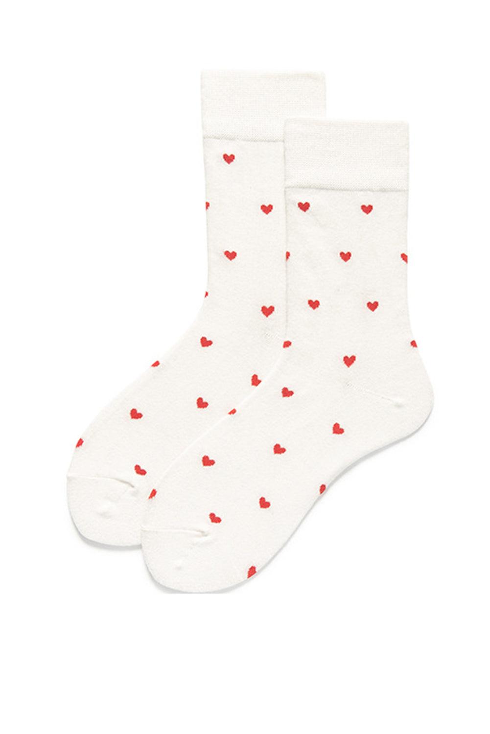 White Valentines Heart Pattern Cotton Socks - L & M Kee, LLC