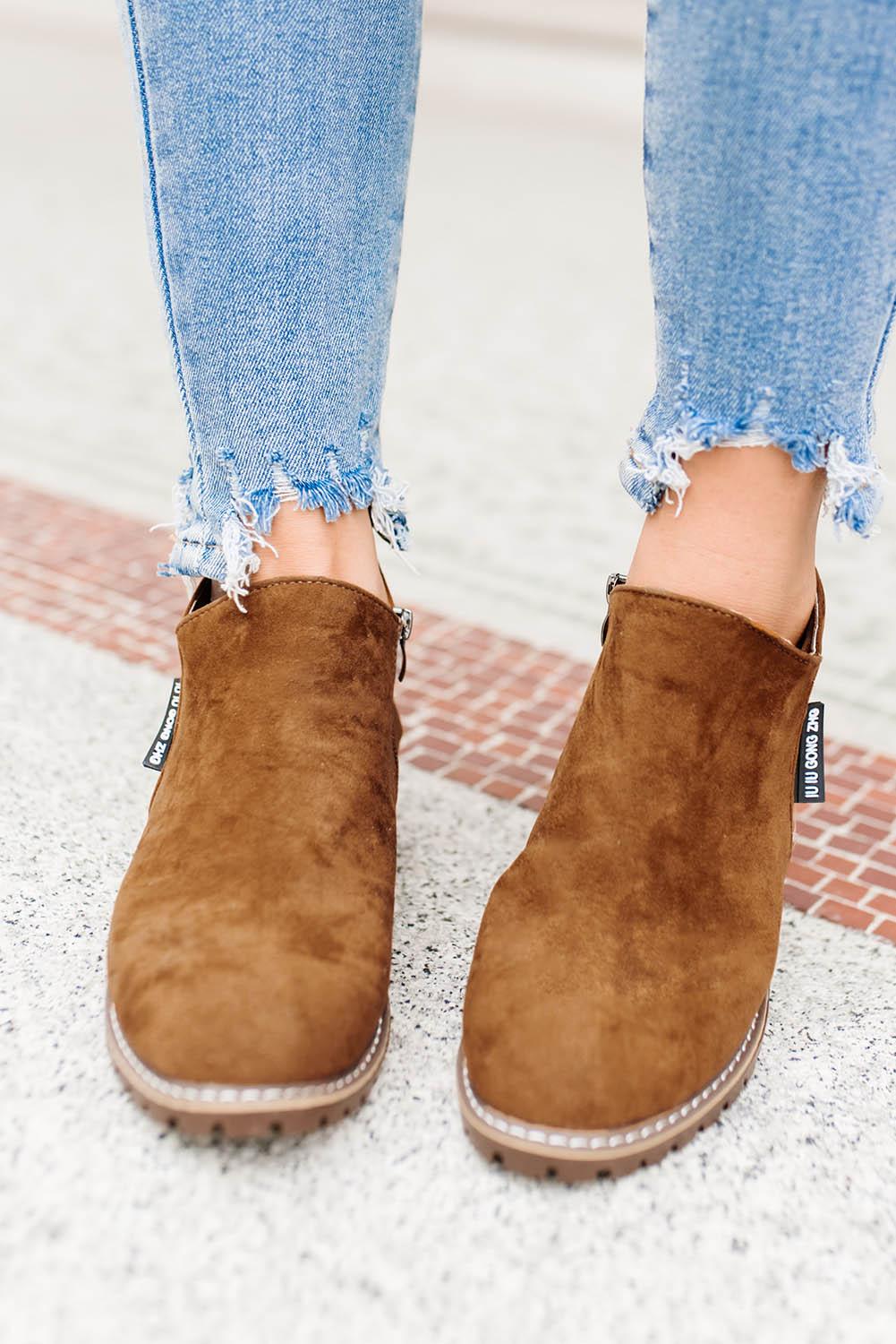 Faux Suede Side Zip Ankle Boots - L & M Kee, LLC