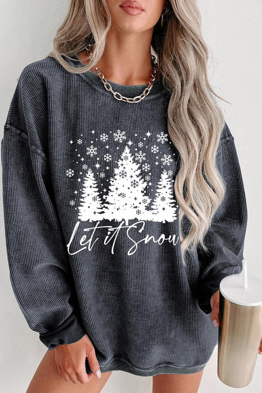 Gray Christmas Tree Flake Graphic Corded Sweatshirt - L & M Kee, LLC