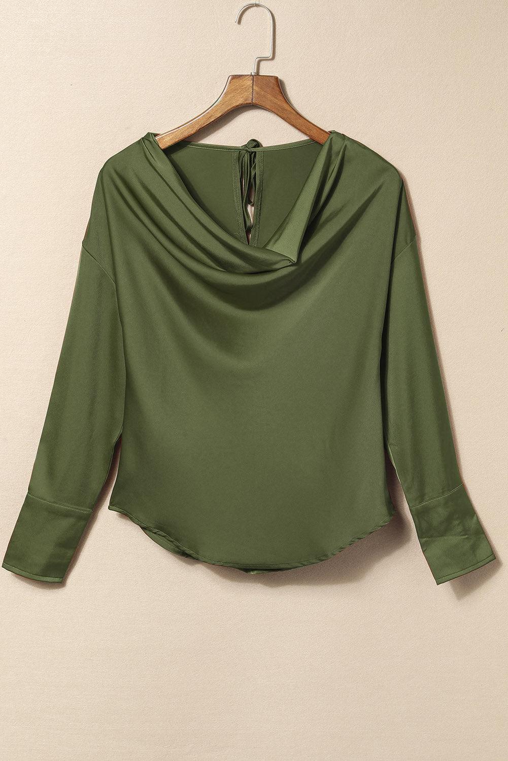 Cowl Neck Long Sleeve Elegant Blouse - L & M Kee, LLC