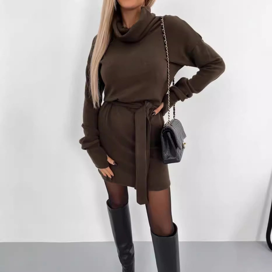 High neck waistband long sleeved skirt
