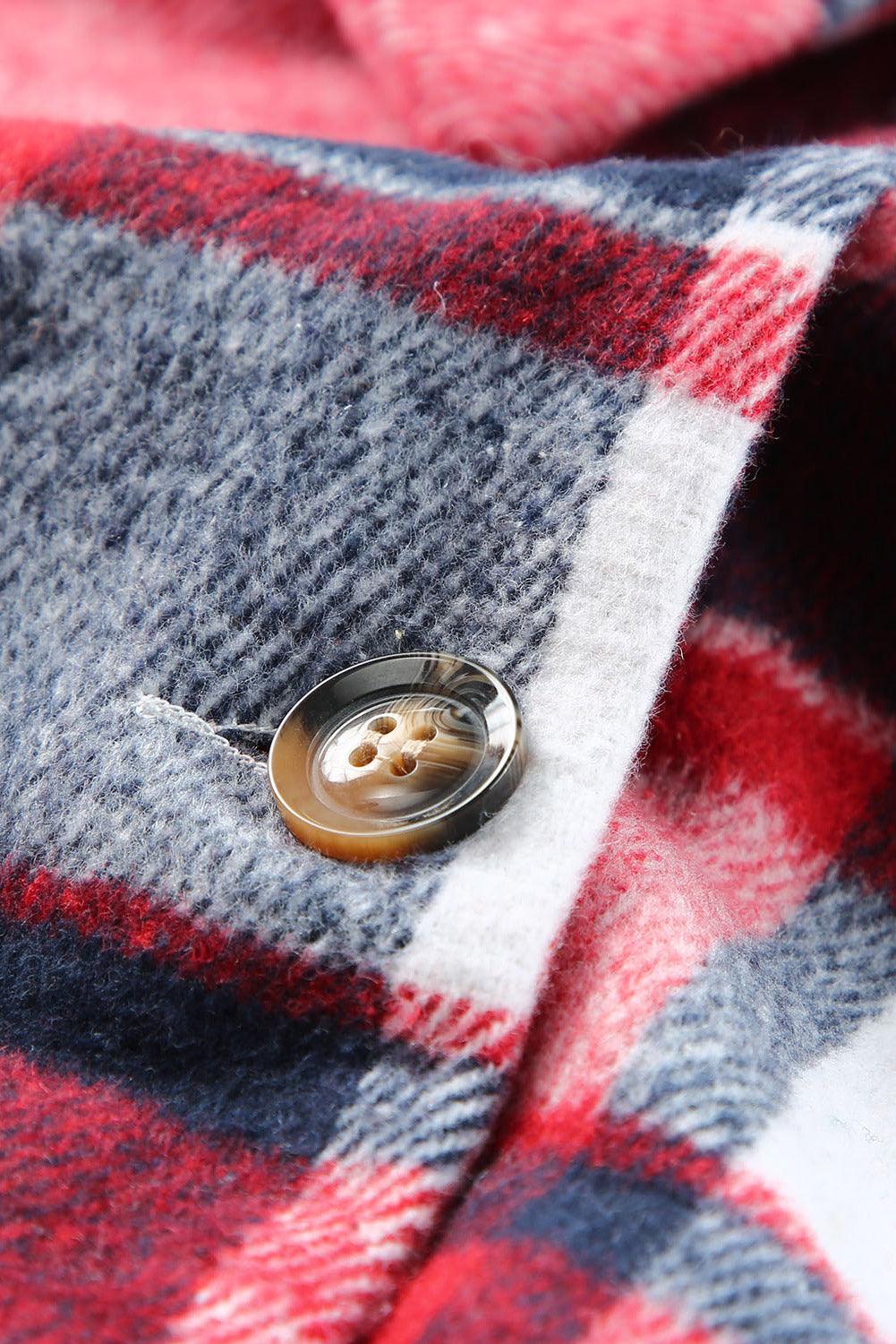 Red Hooded Plaid Button Front Shacket - L & M Kee, LLC