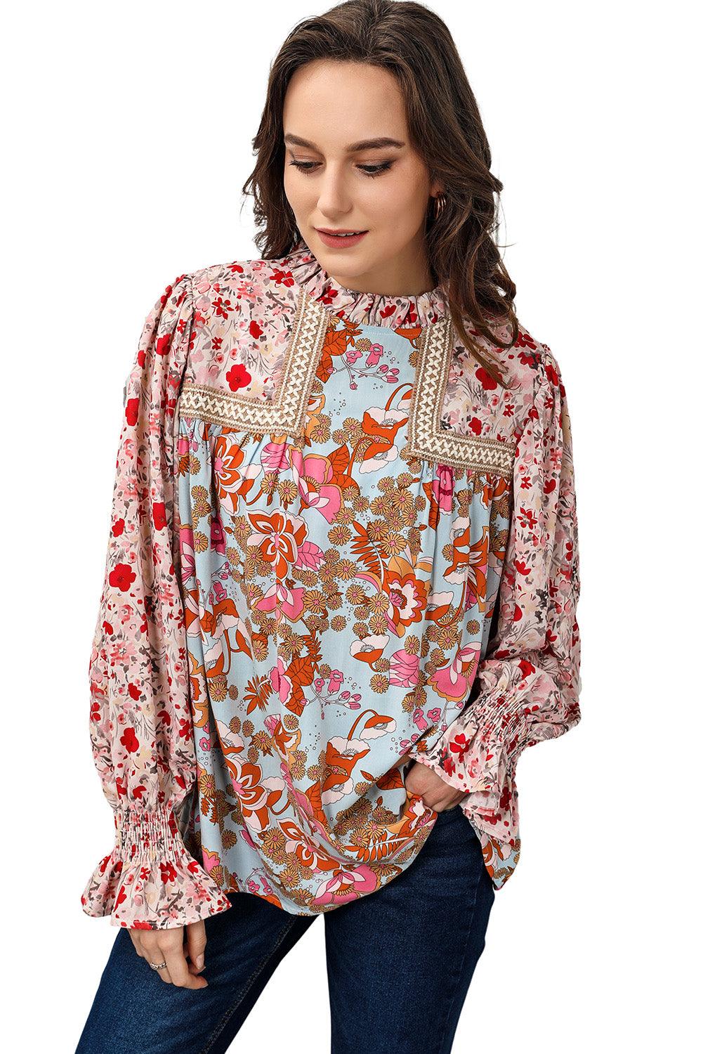 Boho Wide Sleeve Smocked Waist Floral Dress - L & M Kee, LLC