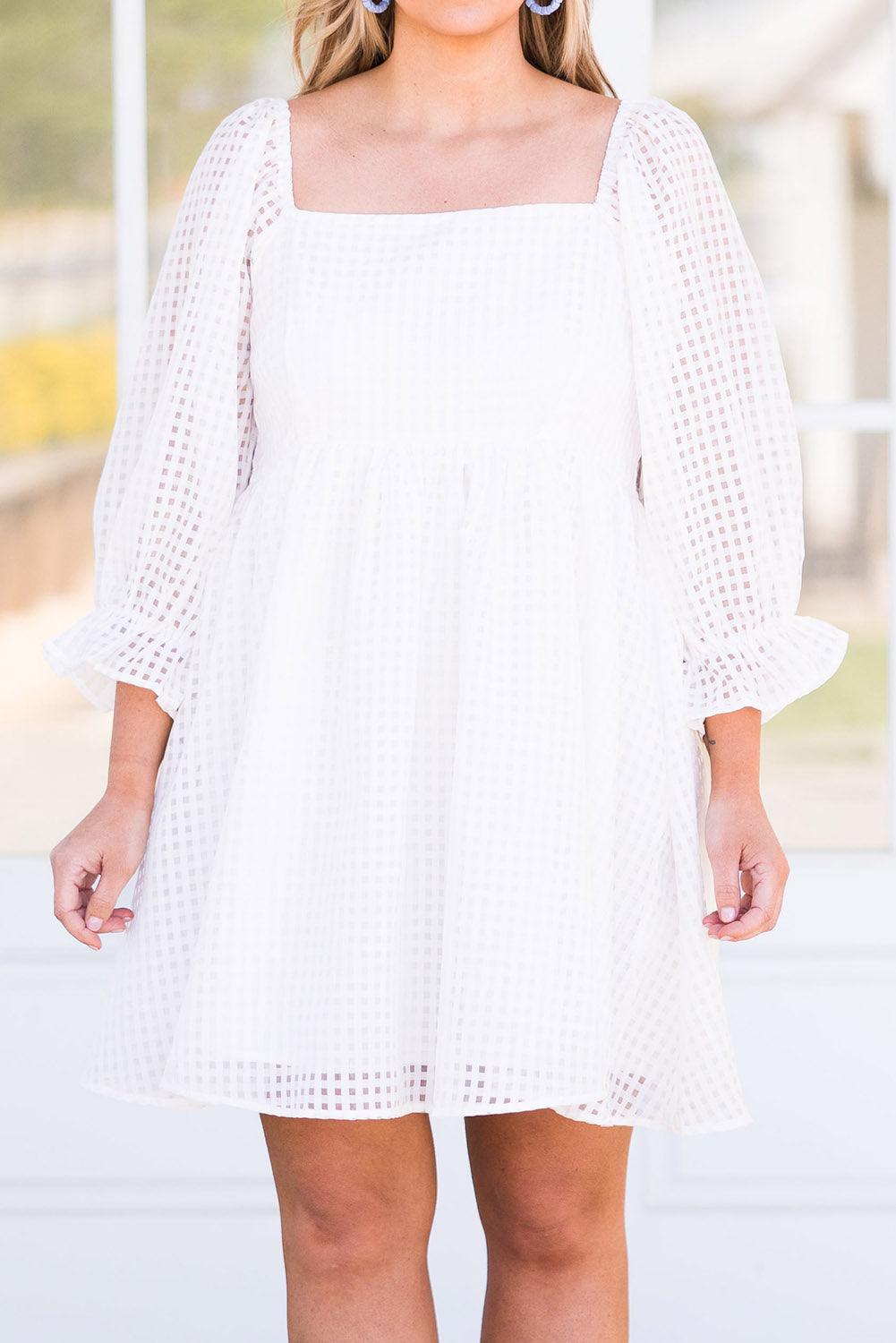 Gingham Square Neck Puff Sleeve Plus Size Dress - L & M Kee, LLC