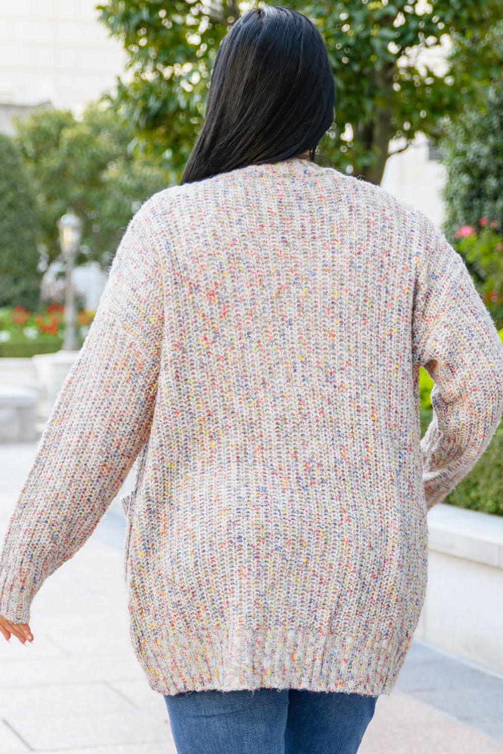 Apricot Multi Color Mixed Thread Plus Size Cardigan - L & M Kee, LLC