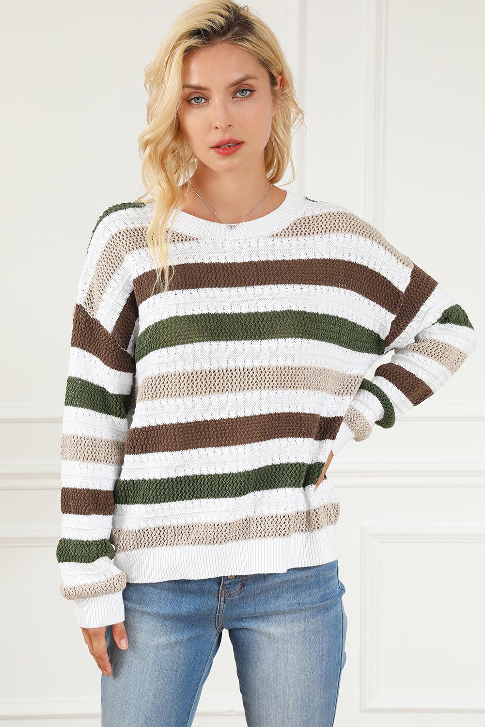 Stripe Crochet Hollow out Knit Sweater - L & M Kee, LLC