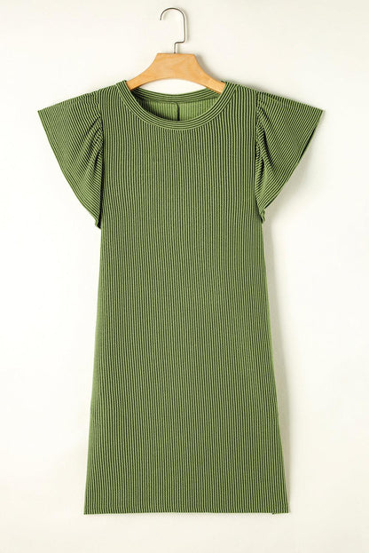 Grass Green Flutter Sleeve Ribbed Shift Dress - L & M Kee, LLC