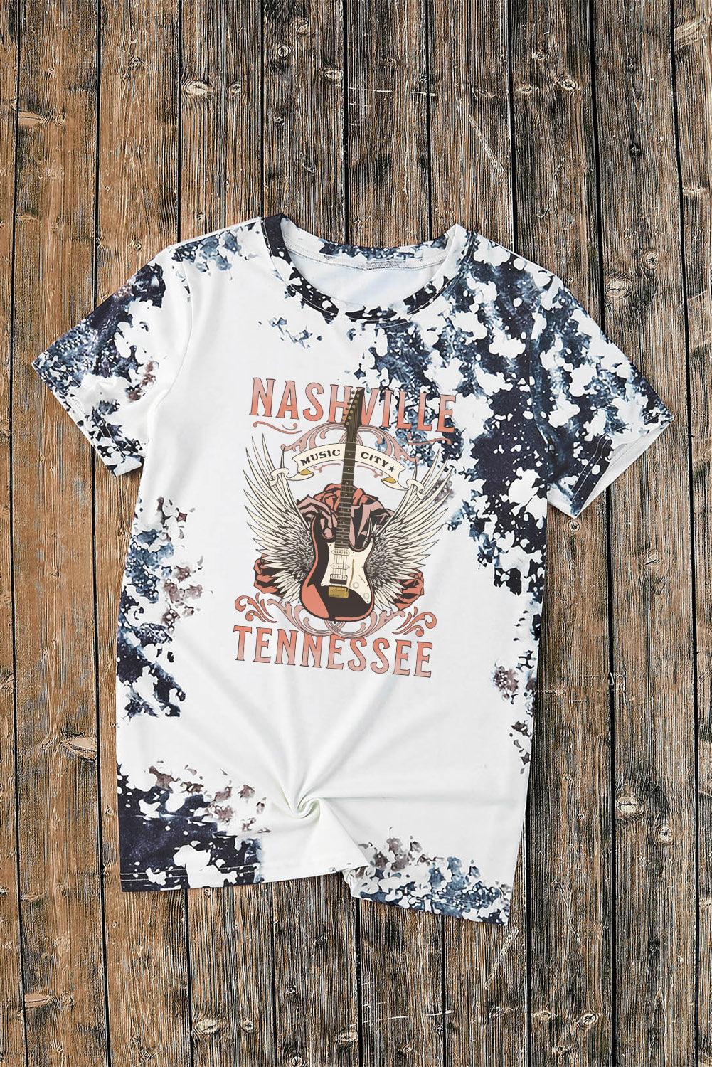 Gray Tie Dye NASHVILLE TENNESSEE Guitar Graphic T-shirt - L & M Kee, LLC