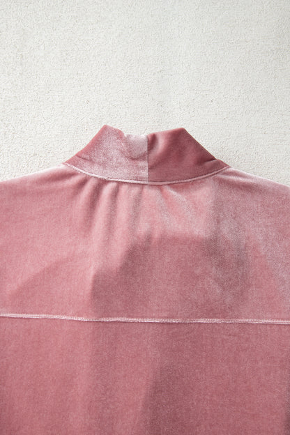 Fushia Solid Color Velvet Ribbon Bow Knot Long Sleeve Blouse